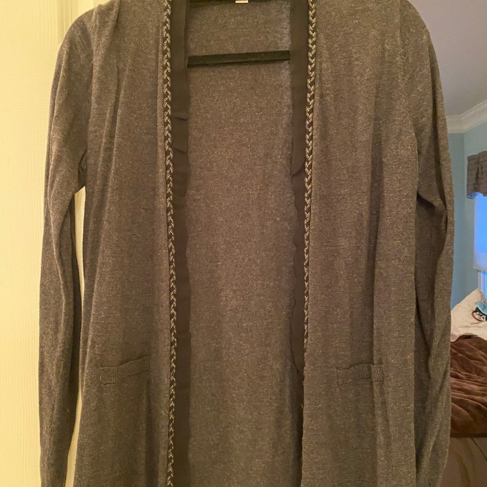 LOFT gray cardigan with pretty trim